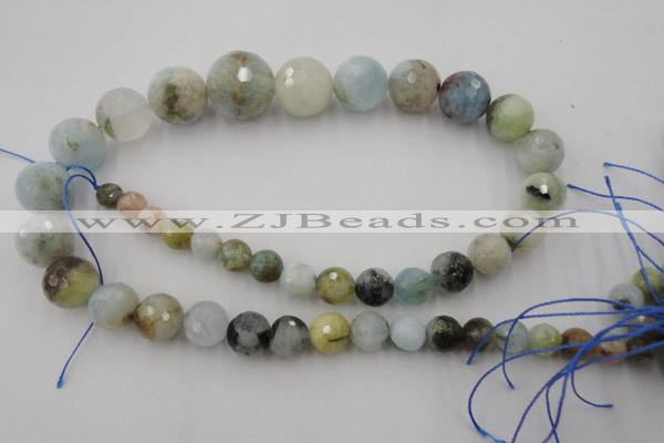 CAQ360 15.5 inches 7mm - 18mm faceted round natural aquamarine beads