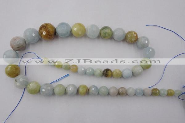 CAQ362 15.5 inches 6mm - 16mm faceted round natural aquamarine beads