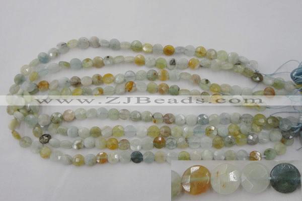 CAQ365 15.5 inches 8mm faceted coin natural aquamarine beads