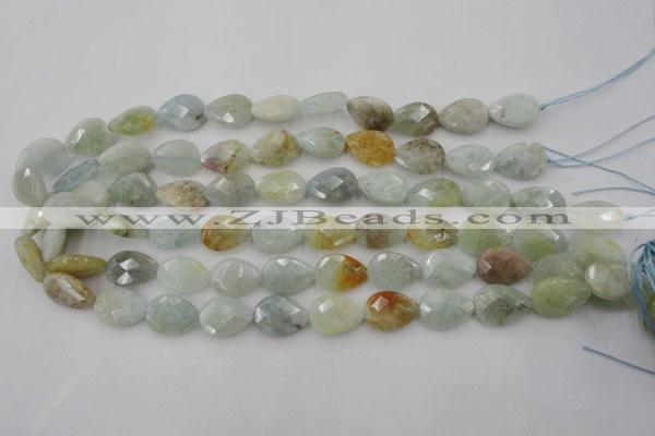 CAQ378 15.5 inches 13*18mm faceted flat teardrop natural aquamarine beads