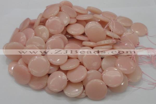 CAS18 15.5 inches 28mm flat round pink angel skin gemstone beads