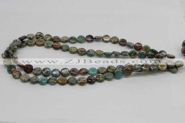 CAT5008 15.5 inches 10mm flat round natural aqua terra jasper beads