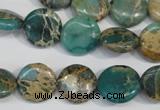 CAT5030 15.5 inches 14mm flat round natural aqua terra jasper beads