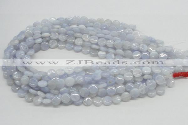 CBC11 15.5 inches 10mm flat round blue chalcedony beads wholesale