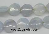 CBC33 15.5 inches 14mm flat round blue chalcedony beads wholesale