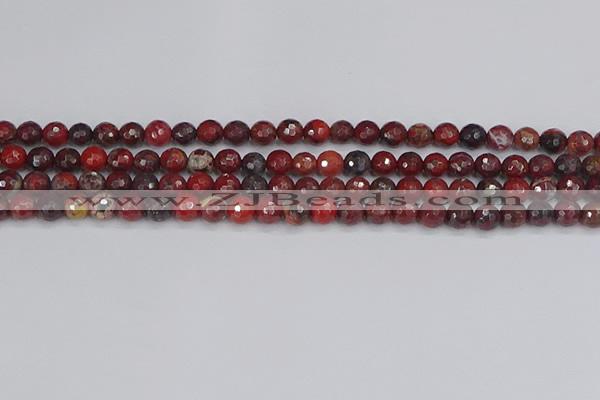 CBD376 15.5 inches 6mm faceted round poppy jasper beads