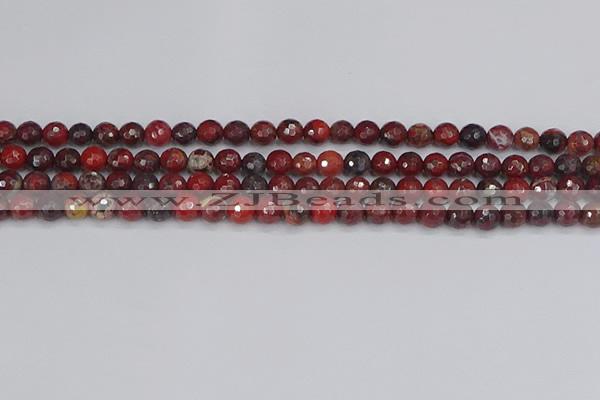 CBD376 15.5 inches 6mm faceted round poppy jasper beads