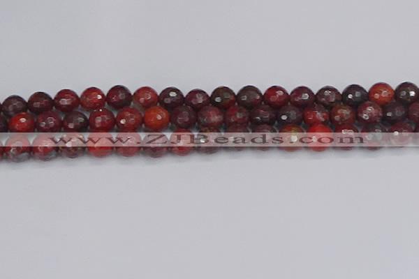 CBD378 15.5 inches 10mm faceted round poppy jasper beads