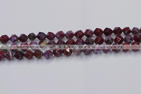 CBD384 15.5 inches 8mm faceted nuggets brecciated jasper beads