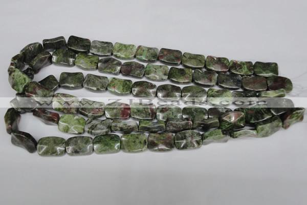 CBG69 15.5 inches 13*18mm wavy rectangle bronze green gemstone beads