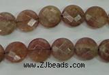 CBQ241 15.5 inches 10mm faceted coin strawberry quartz beads