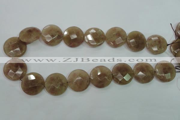 CBQ246 15.5 inches 25mm faceted coin strawberry quartz beads