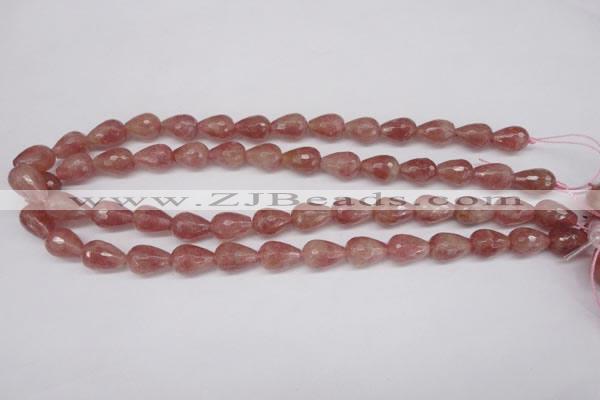 CBQ269 15.5 inches 10*15mm faceted teardrop strawberry quartz beads