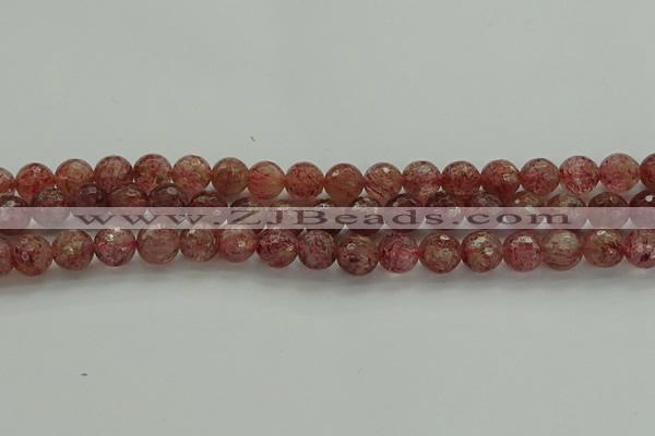 CBQ332 15.5 inches 8mm faceted round strawberry quartz beads