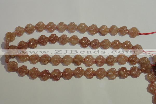 CBQ37 15.5 inches 15mm carved flower strawberry quartz beads