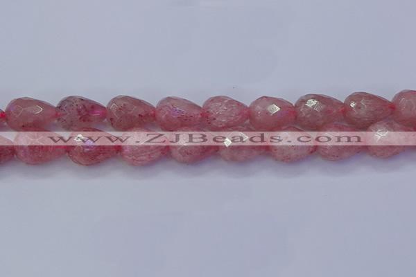 CBQ456 15.5 inches 15*20mm faceted teardrop strawberry quartz beads