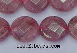 CBQ461 15.5 inches 14mm faceted coin strawberry quartz beads