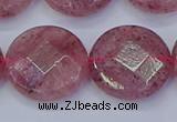 CBQ464 15.5 inches 20mm faceted coin strawberry quartz beads