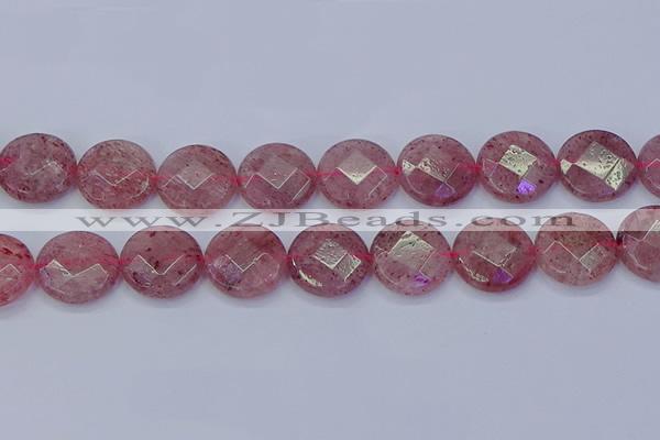 CBQ464 15.5 inches 20mm faceted coin strawberry quartz beads