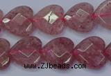 CBQ468 15.5 inches 10mm faceted heart strawberry quartz beads
