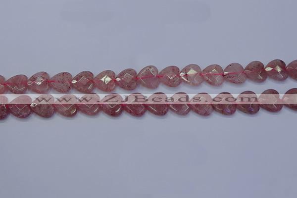 CBQ468 15.5 inches 10mm faceted heart strawberry quartz beads