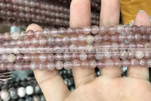 CBQ571 15.5 inches 6mm faceted round strawberry quartz beads