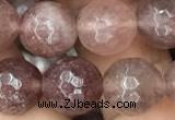 CBQ574 15.5 inches 12mm faceted round strawberry quartz beads