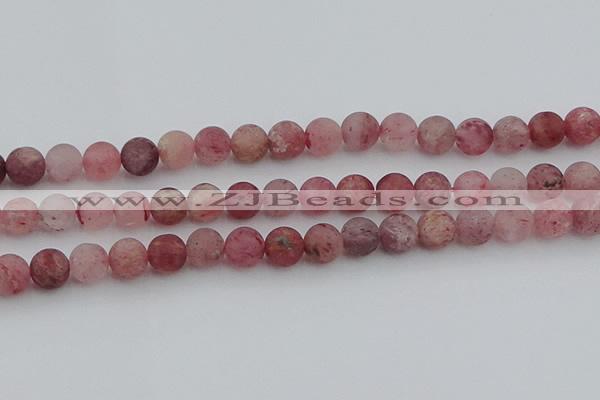 CBQ662 15.5 inches 10mm round matte strawberry quartz beads