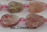 CBQ668 15.5 inches 8*12mm flat teardrop matte strawberry quartz beads