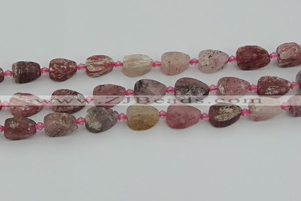 CBQ669 15.5 inches 10*15mm flat teardrop matte strawberry quartz beads