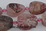 CBQ670 15.5 inches 12*16mm flat teardrop matte strawberry quartz beads
