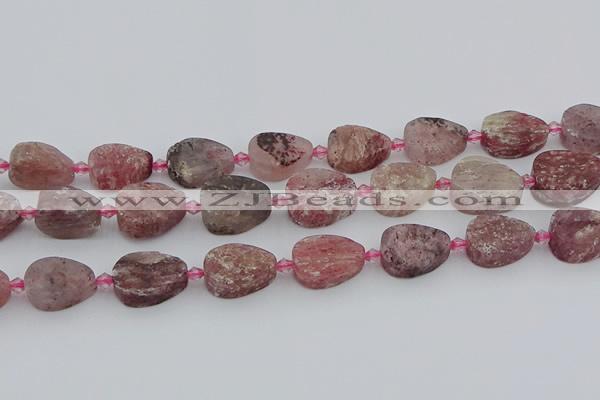 CBQ670 15.5 inches 12*16mm flat teardrop matte strawberry quartz beads
