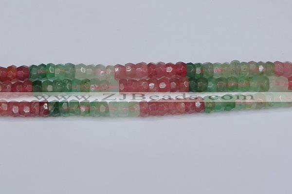 CBQ675 15.5 inches 4*7mm faceted rondelle mixed strawberry quartz beads