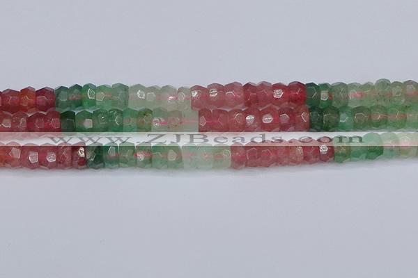 CBQ677 15.5 inches 6*11mm faceted rondelle mixed strawberry quartz beads