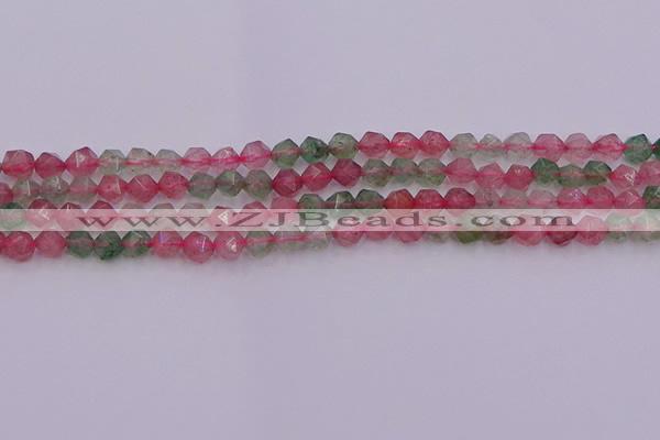 CBQ681 15.5 inches 6mm faceted nuggets mixed strawberry quartz beads