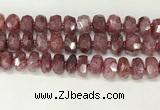 CBQ713 15.5 inches 6*13mm - 8*14mm faceted tyre strawberry quartz beads