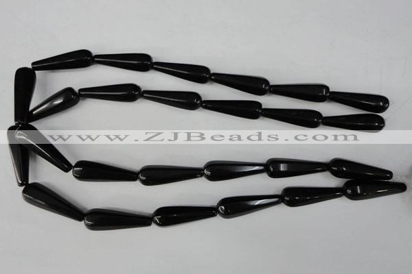 CBS218 15.5 inches 10*30mm faceted teardrop blackstone beads wholesale