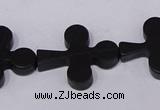 CBS23 15.5 inches 22*26mm cross black stone beads wholesale