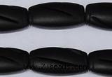 CBS27 15.5 inches 16*30mm carved flat drum black stone beads