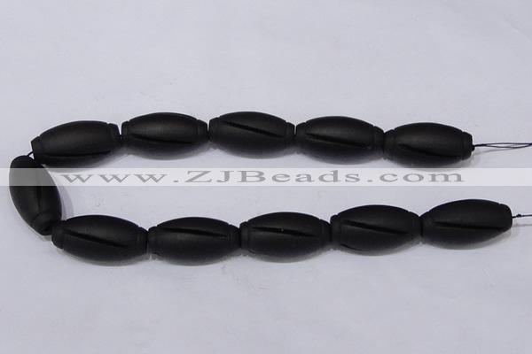 CBS29 15.5 inches 18*36mm carved drum black stone beads wholesale