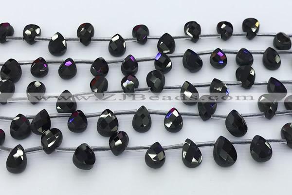 CBS550 15.5 inches 6*9mm faceted flat teardrop black spinel beads