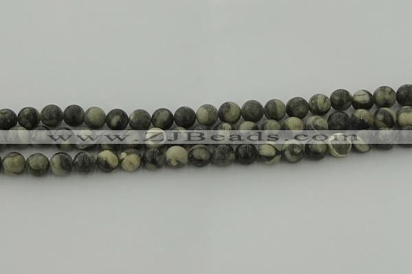 CBW162 15.5 inches 8mm round matte black fossil jasper beads