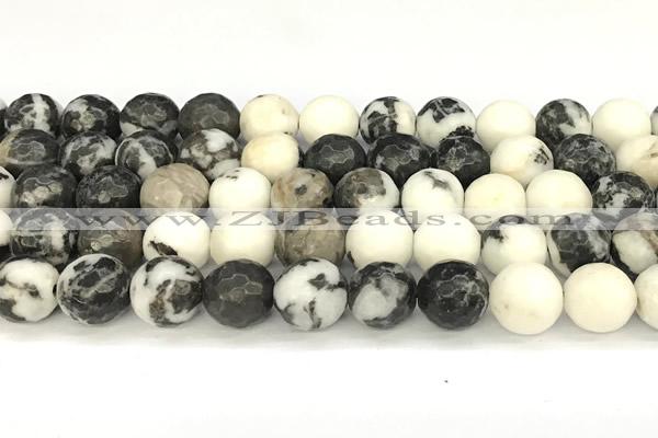 CBW183 15 inches 12mm faceted round black & white jasper beads