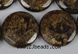 CBZ434 15.5 inches 25mm faceted coin bronzite gemstone beads