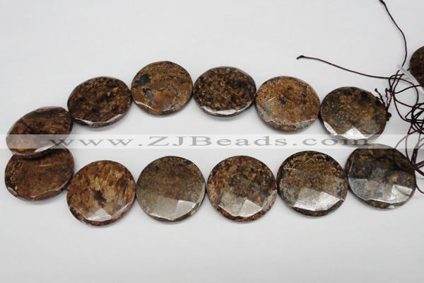 CBZ85 15.5 inches 32mm faceted coin bronzite gemstone beads