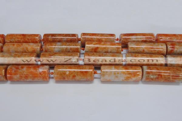 CCA468 15.5 inches 15*40mm tube orange calcite gemstone beads