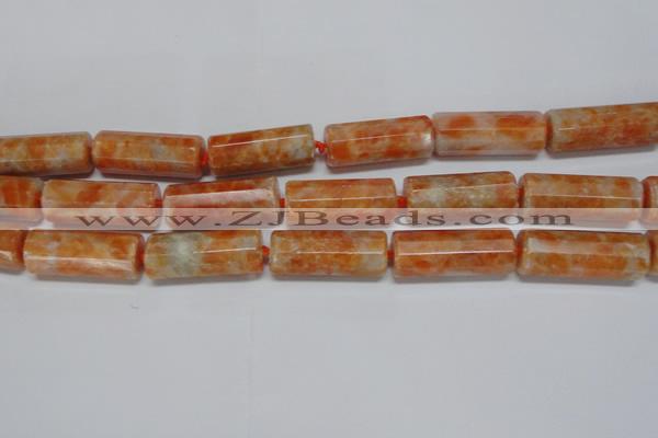 CCA470 15.5 inches 12*30mm faceted tube orange calcite gemstone beads
