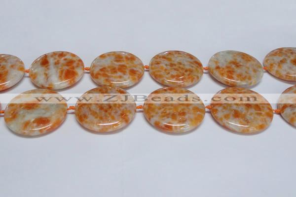 CCA480 15.5 inches 40mm flat round orange calcite gemstone beads