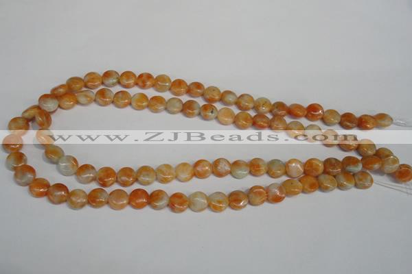 CCA63 15.5 inches 10mm flat round orange calcite gemstone beads