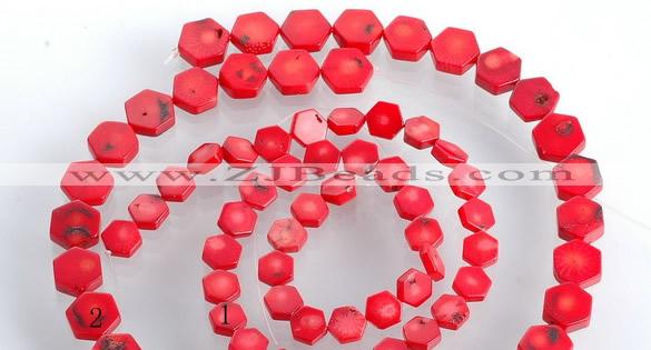 CCB10 5pcs 15.5 inches 9mm & 12mm hexagon red coral beads Wholesale